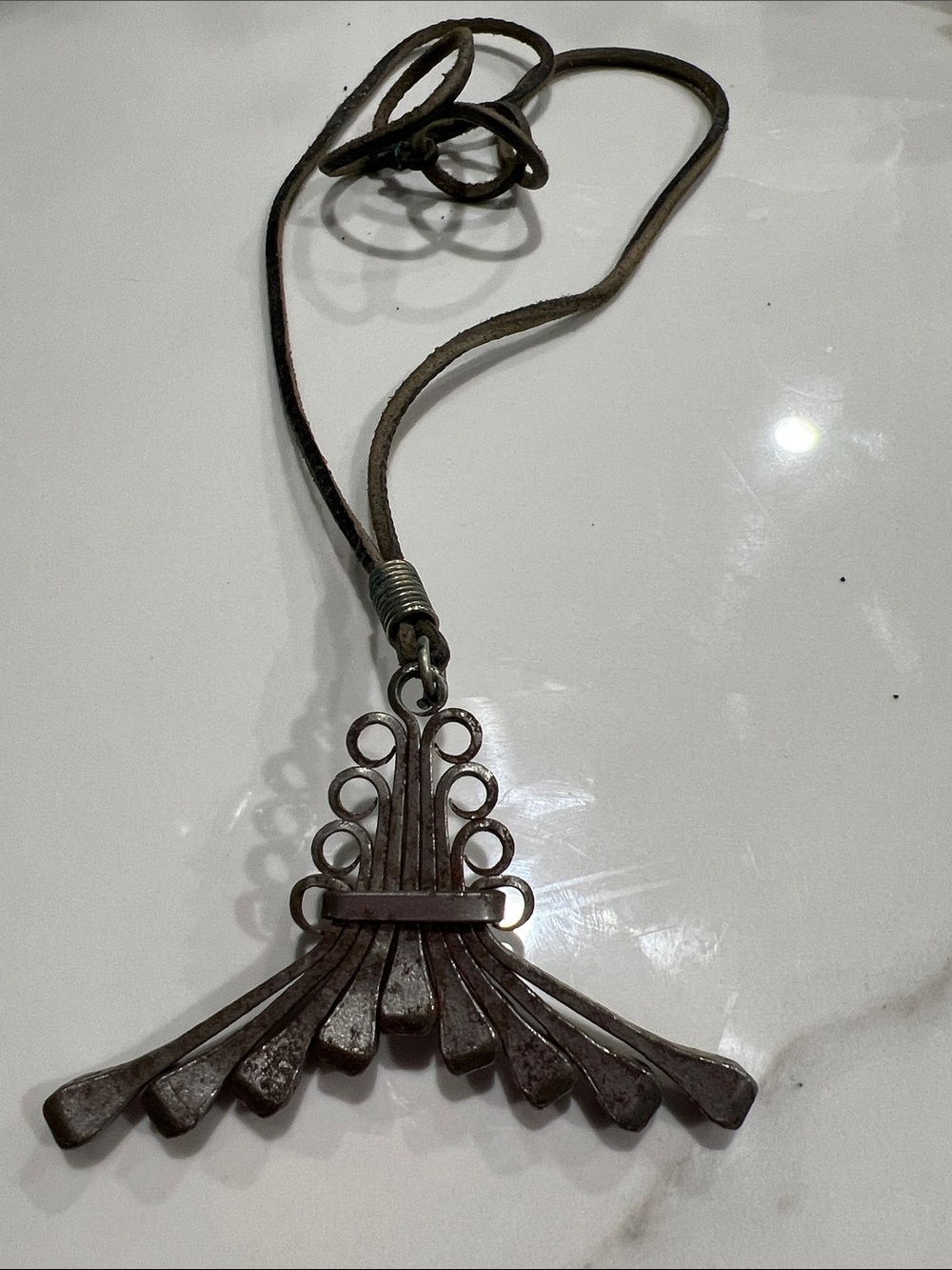 B#86- vintage brutalist pedant handcrafted from welded horseshoe